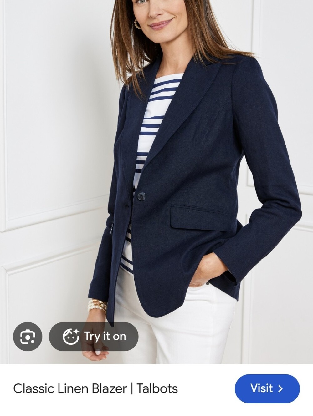 Talbots Classic Navy Linen Blazer - 10P. S50